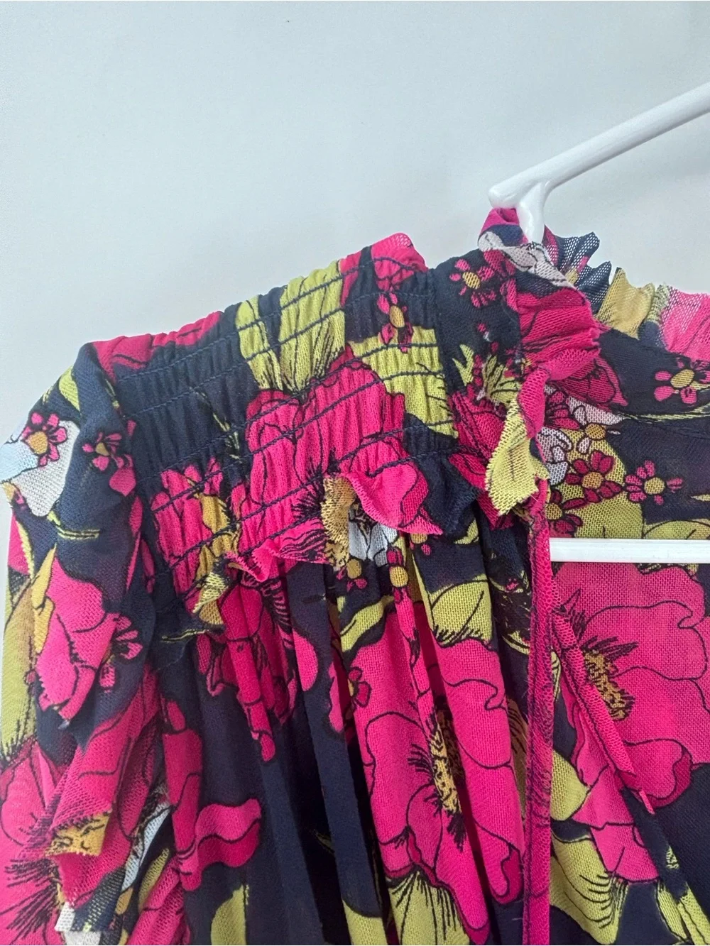 Free People Black Blouse with Fuchsia Floral Print